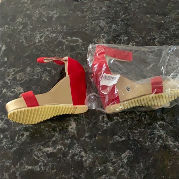 None Shoes - New red / gold wedge shoes